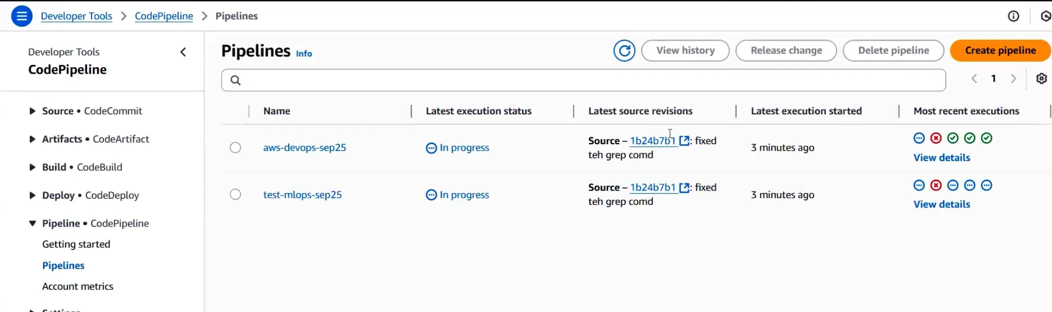 AWS Code Pipeline Screenshot